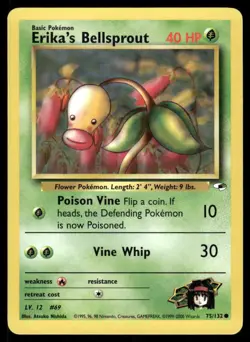Pokemon Cards Erika's Bellsprout 75/132 Unlimited Gym Heroes WOTC Common NM - Image 1