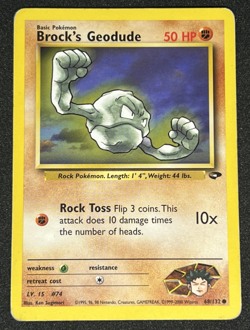 Brock's Geodude 68/132 WOTC Gym Challenge Non-Holo Common Pokemon Card MP - Image 1