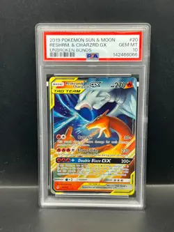 Pokemon PSA 10 GEM MT Reshiram & Charizard GX 20/214 Unbroken Bonds Holo S#6066 - Image 1