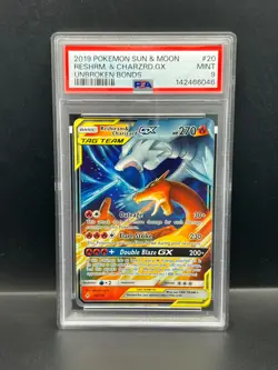Pokemon PSA 9 MINT Reshiram & Charizard GX 20/214 Unbroken Bonds Holo 2019 #6046 - Image 1