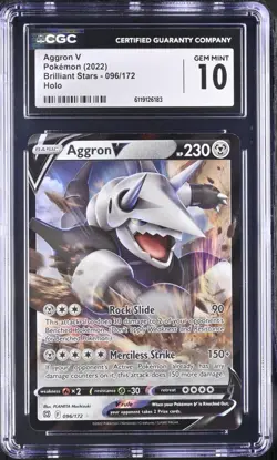 2022 Aggron V Pokemon Brilliant Stars 096/172 Ultra Rare Holo CGC PRISTINE 10 - Image 2