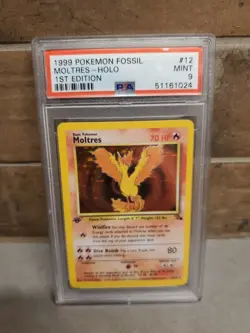 1999 POKEMON FOSSIL 1ST ED #12 MOLTRES-HOLO PSA 9 - Image 1