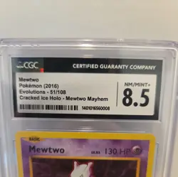 Mewtwo 2016 Pokemon Evolutions Cracked Ice Holo Mayhem 51/108 CGC 8.5 CGC - Image 3