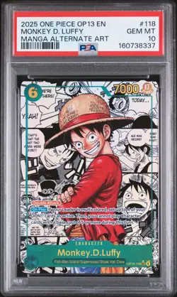 2025 ONE PIECE OP13-118 CARRYING ON HIS WILL MANGA ALT ART MONKEY D LUFFY PSA 10 - Image 1