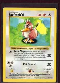 Shadowless Farfetch'd Non-Holo 1999 WOTC Pokemon Card 27/102 Base Set NM/M - Image 1