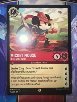 Disney Lorcana TCG Brave Mickey Mouse 115/204 Non-Holo Card *MINT Pack Fresh* - Image 1