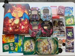 Vintage Pokemon TCG Empty Tins Binders Stickers And More Assorted Lot - Image 1