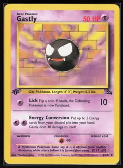 Gastly 33/62 Uncommon Fossil Pokemon 1st Edition 1-11-10 - Image 1