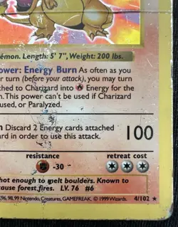 1st Edition Shadowless Charizard Base Set 4/102 Holo 1999 Pokemon - Image 5