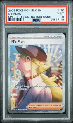 2025 POKEMON BLK EN-BLACK BOLT SPECIAL ILLUSTRATION RARE #170 N'S PLAN PSA 9 - Image 1