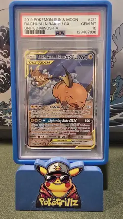 2019 POKEMON SUN & MOON UNIFIED MINDS RAICHU & ALOLAN RAICHU GX PSA 10 #221 - Image 1