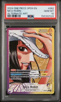 2024 One Piece OP09 Nico Robin 062 Leader Alt Art English PSA 10 Gem Mint - Image 1