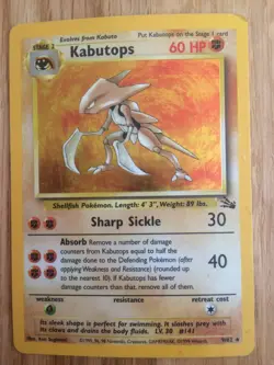 POKEMON KABUTOPS 9/62 RARE HOLO HOLOGRAPHIC FOIL FOSSIL SET CARD LP - Image 1
