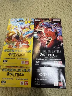 2 Booster Sleeves Each of OP15 Kami Island & OP16 Time Battle Unopen One Piece - Image 1