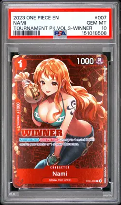 2023 ONE PIECE PROMOS TOURNAMENT PACK VOL.3-WINNER #007 NAMI PSA 10 - Image 1