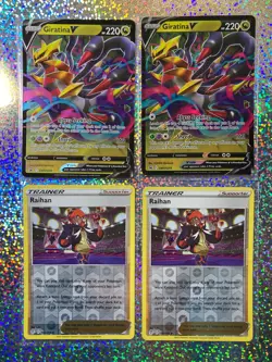 Pokemon TCG: Promo SWSH259 Giratina V (x2); Reverse Holo 152/203 Raihan (x2) - Image 1