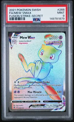 Pokemon Mew VMAX PSA 9 Secret Rare 268/264 Swsh08: Fusion Strike Full Art 2021 - Image 1