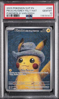 2023 POKEMON SVP EN-SV BLACK STAR PROMO #085 PIKACHU WITH GREY FELT HAT PSA 10 - Image 1