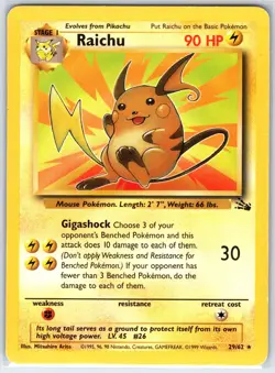 Raichu 29/62 Rare Fossil Pokemon Unlimited Lightly Played - Image 1