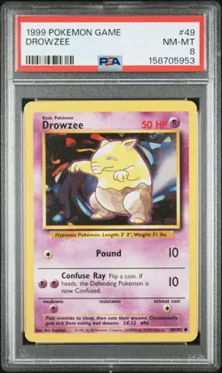 1999 Pokemon Base Set Drowzee Card #49 PSA 8 - Image 1