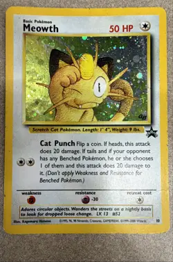 1999 WOTC Meowth Holo Promo 10/53 Vintage Pokemon TCG Wizards Card RARE 🔥 - Image 1