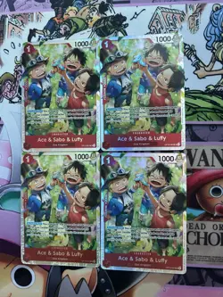 Bandai One Piece Card Game Ace & Sabo & Luffy OP13-007 Foil Alt Art x4 - Image 1
