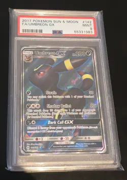 UMBREON GX FULL ART HOLO #142/149 - 2017 ENGLIS POKEMON SUN AND MOON PSA MINT 9 - Image 1