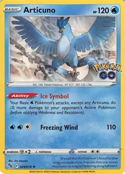 Articuno 024/078 Holo Rare Pokemon GO Pokemon Lightly Played - Image 1