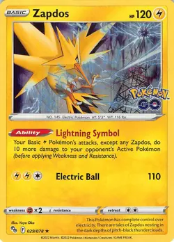 Zapdos 029/078 Holo Rare Pokemon GO Pokemon Lightly Played - Image 1