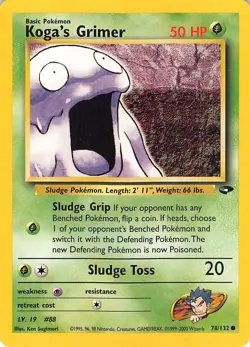 Koga's Grimer 78/132 Common Gym Challenge Pokemon Unlimited Lightly Played - Image 1