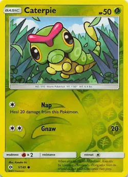 Caterpie 1/149 Common SM Base Set Pokemon Reverse Holo Lightly Played - Image 1