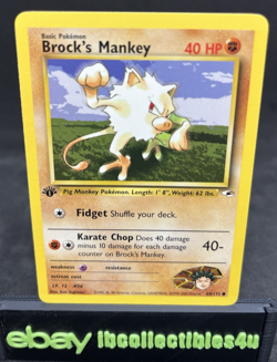 Brocks Mankey Gym Heroes 1st Edition 68/132 Vintage Pokemon Card WOTC 2000 F/S - Image 1