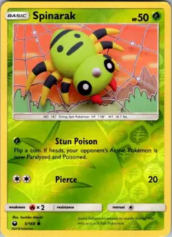Spinarak 5/168 Celestial Storm Pokemon Reverse Holo Near Mint - Image 1