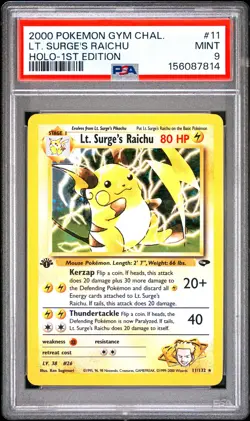 2000 POKEMON GYM CHALLENGE HOLO-1ST EDITION #11 LT. SURGE'S RAICHU PSA 9 - Image 1