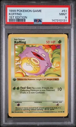 1999 POKEMON BASE SET 1ST EDITION #51 KOFFING PSA 9 - Image 1