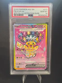 Pokemon TCG Pikachu ex #277/217 PSA 10 SIR Holo Me: Ascended Heroes EN - Image 1