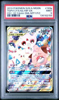 2019 POKEMON SUN & MOON COSMIC ECLIPSE TOGEPI & CLEFFA & IGGLYBUFF GX PSA 9 - Image 1