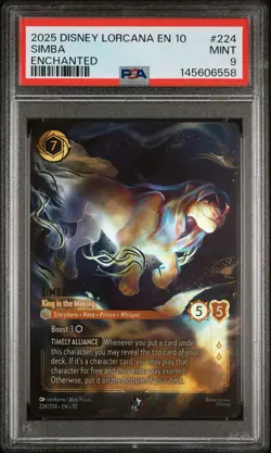 Disney Lorcana Simba King in the Making Enchanted Foil Whispers 224/204 PSA 9 - Image 1