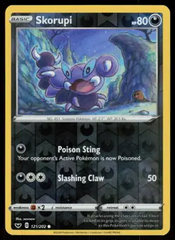Skorupi 121/202 Common Sword & Shield Pokemon Reverse Holo Lightly Played - Image 1