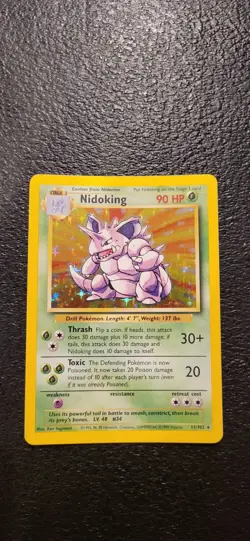 Nidoking 11/102 Holo Rare, Base Set Edition Pokemon Card 1999 WOTC LP - Image 1