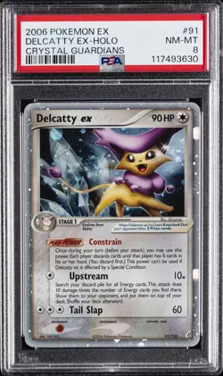 2006 POKEMON EX CRYSTAL GUARDIANS #91 DELCATTY EX-HOLO PSA 8 - Image 1