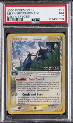 2005 POKEMON EX DELTA SPECIES #11 METAGROSS-REVERSE FOIL PSA 7 - Image 1