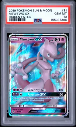 2019 POKEMON SUN & MOON HIDDEN FATES #31 MEWTWO GX PSA 10 - Image 1