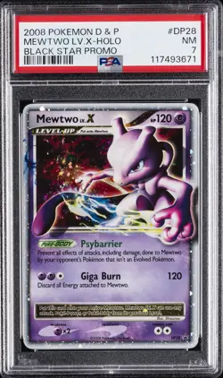 2008 POKEMON DIAMOND & PEARL BLACK STAR PROMO #DP28 MEWTWO LV.X-HOLO PSA 7 - Image 1