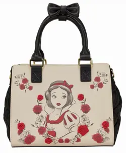 Loungefly Disney Snow White Rose Print Bow Satchel Handbag Purse - Beige - Image 1