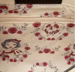 Loungefly Disney Snow White Rose Print Bow Satchel Handbag Purse - Beige - Image 2
