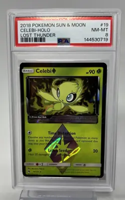 2018 POKEMON SUN & MOON #19 CELEBI HOLO NM-MT PSA 8 LOST THUNDER PRISM STAR - Image 1