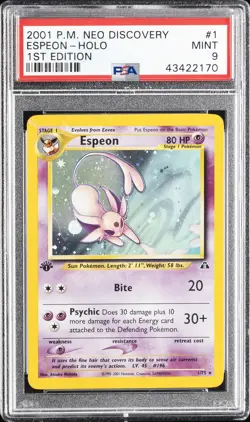 2001 POKEMON NEO DISCOVERY 1ST EDITION #1 ESPEON-HOLO PSA 9 - Image 1
