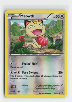 Meowth 67/108 Common XY - Roaring Skies Reverse Holofoil Pokemon NM - Image 1