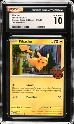 CGC 10 GEM MINT Pikachu 018/091 COSMOS HOLO Trick or Trade 2024 Pokemon - Image 1